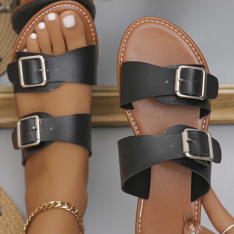 Miluxas Double Buckle, Slip-On Suede Sandal for Women Black  display picture 2