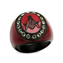 Stainless Steel Red and Black Ion Plated Crystal Masonic Freemason Ring Size 10