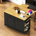thumbnail image 4 of 48inch Large Kitchen Island with 2 Bar Stools, Power Outlet, Door Internal Storage Rack, Kitchen Storage Cart on 5 Wheels with Drop Leaf, 5 Open Side Racks, 2 Drawers,for Kitchen,Dining Room,Black, 4 of 9
