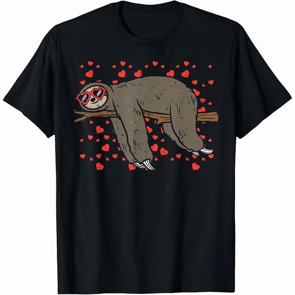 Sloth Heart Glasses Cute Valentines Day Animal Lover Gift T-Shirt