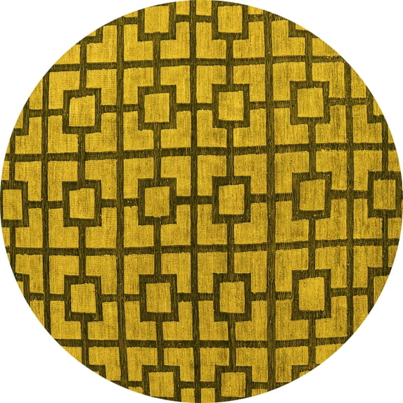 Ahgly Company Machine Washable Indoor Round Oriental Yellow Modern Area Rugs, 5' Round