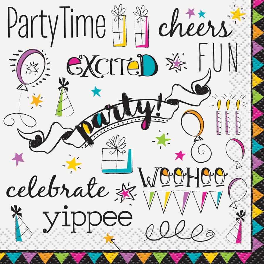 Doodle Happy Birthday Beverage Napkins, 16ct by Unique Industries