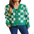 thumbnail image 1 of Cardigan à Carreaux à Manches Longues pour Femmes Pulls Tricotés Manches Longues Col en V Boutons Printemps Rue Décontracté, 1 of 4