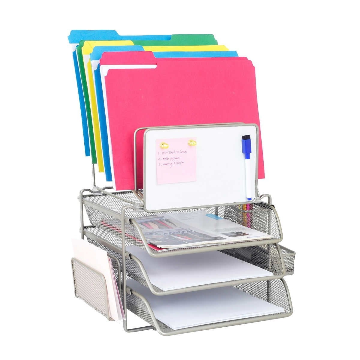 Sunrising International Stainless Steel Modular Office Desk File Sunrising International Stainless Steel Modular Office Desk File Sorter And Organizer With Whiteboard Features 6 Tiered Wire Holders 2 Sliding Trays