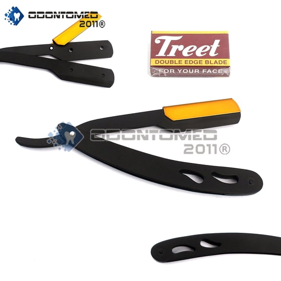 Odontomed2011 Professional Barber Straight Edge Razor Safety With 100 Blades - 100 Percent Stainless Steel (Black & Gold)