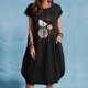 thumbnail image 2 of Vestido estampado de cuello redondo de manga corta de color sólido para mujer con bolsillos Vestido a media pierna Pompotops  ghjkhdj13278, 2 of 4