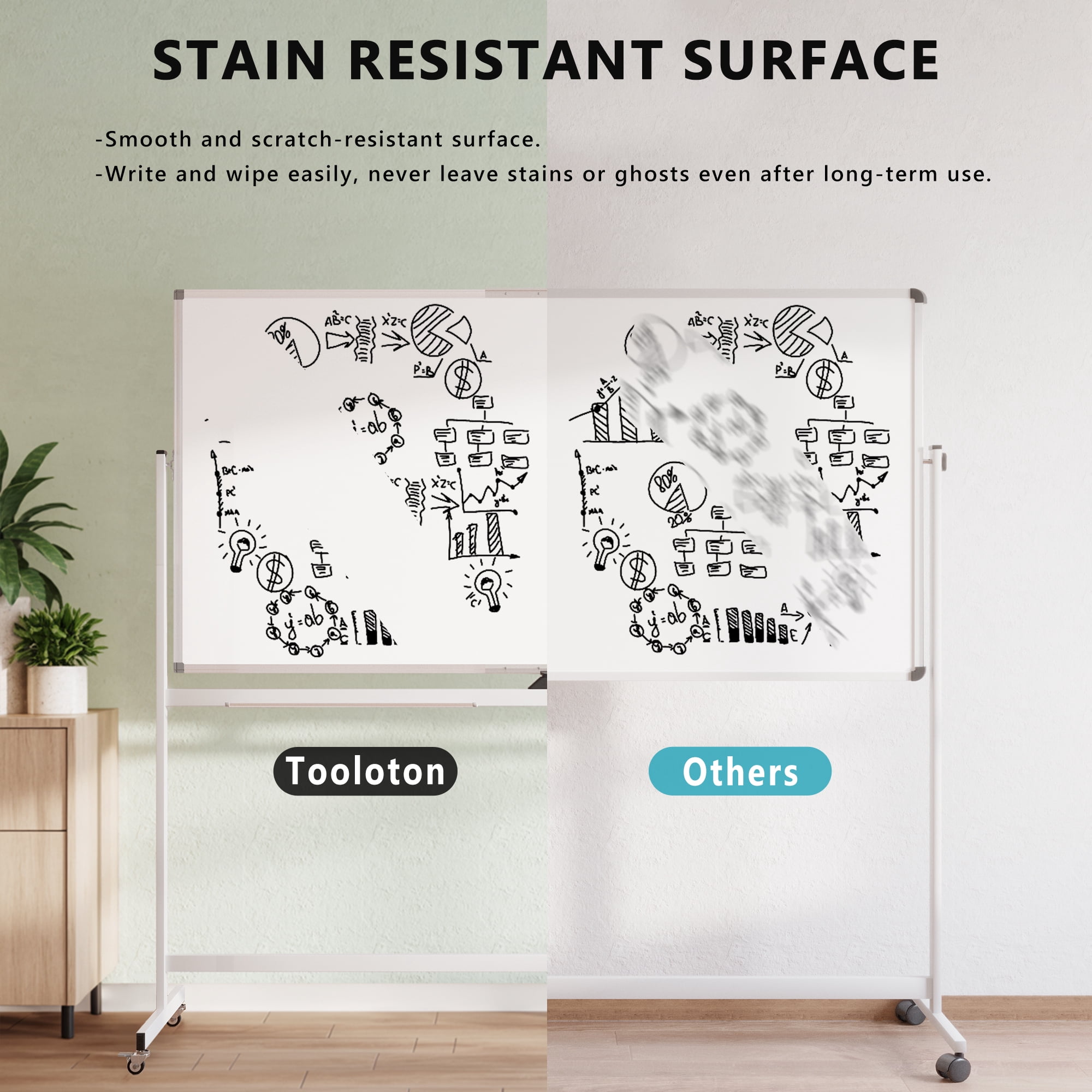 Tooloton Rolling Whiteboard,72"x36" White Board with Stands Movable Dry Erase Board on Wheels, Large Double Sided Standing Whiteboard for Office School Classroom Presentation Supplies