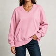 thumbnail image 7 of DISKEBUISS Women's V Neck Sweatshirt Long Sleeve Oversized Top with Kangaroo Pocket for Fall Winter Casual Pullover, 7 of 7