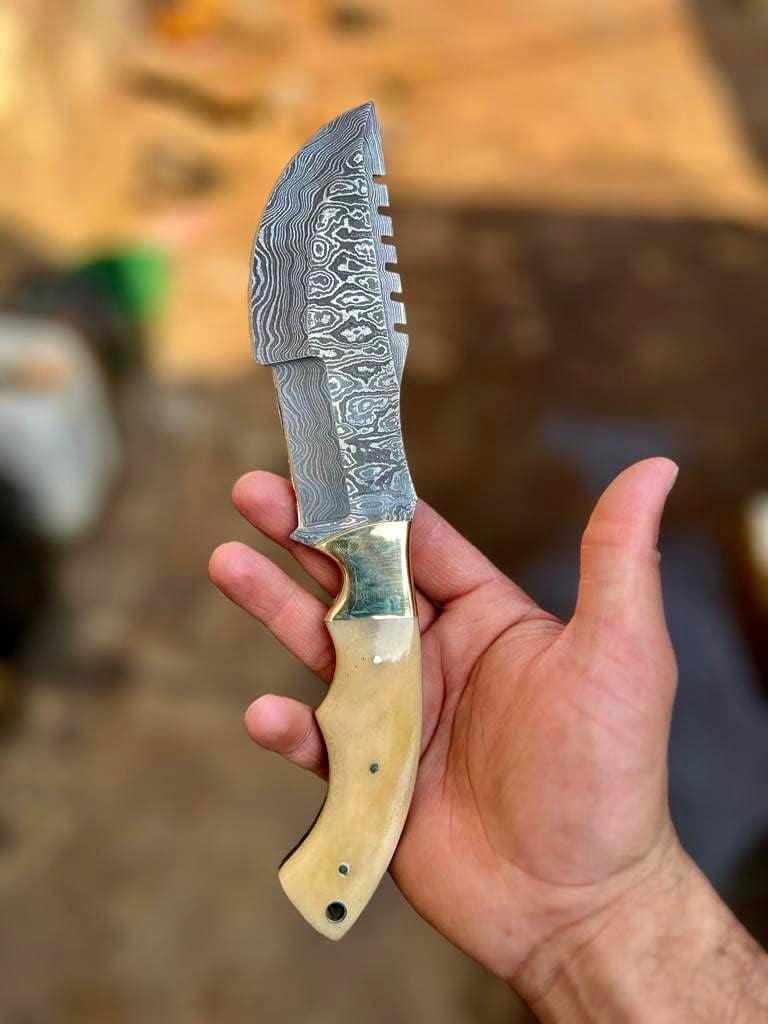 TR-177 Custom Handmade Damascus Steel 10 Inches Tracker Knife (Bone)