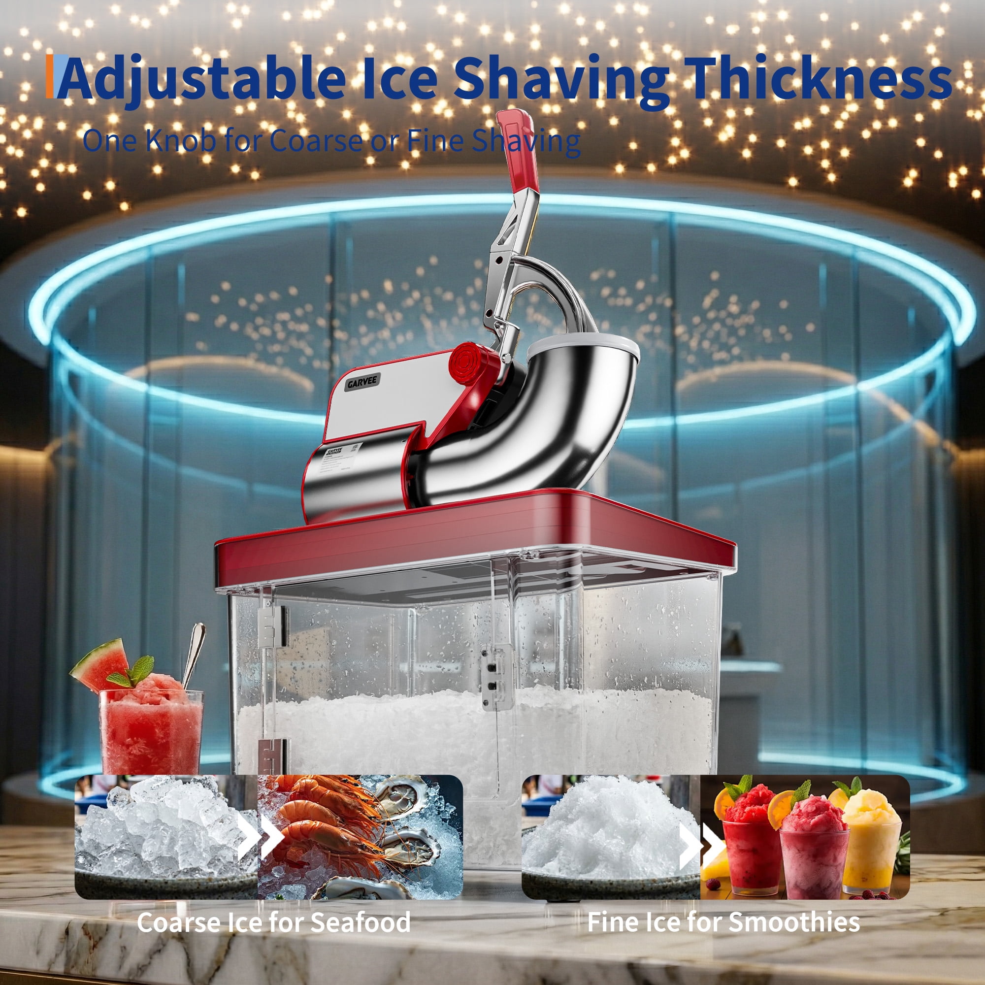 Commercial Ice Crusher Shaver with Four Blades, Electric Snow Cone Maker Machine, 300W Shaved Ice Machine with Safety Switch for Both Home and Commercial Use, 661LBS/H