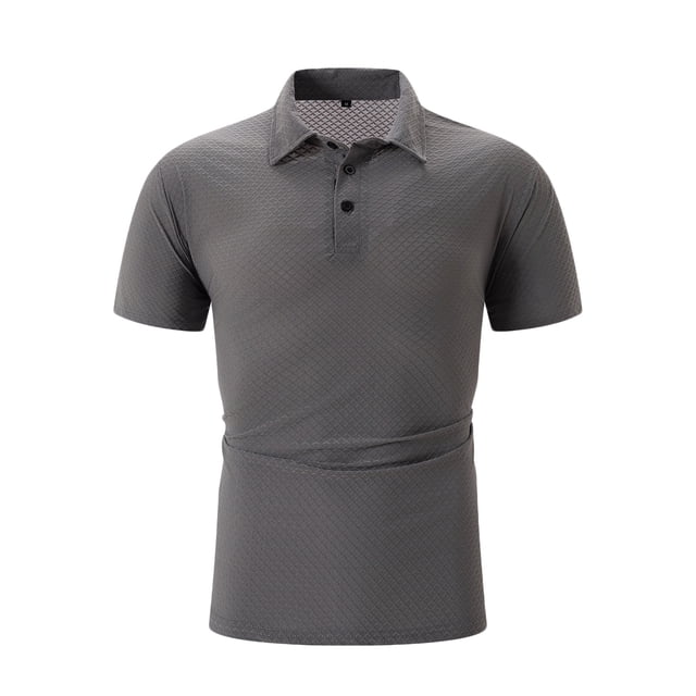 ylioge Mens Short Sleeve Golf T Shirts Lightweight Athletic Workout Pullover Tees Tops Button Collared Solid Color Breathable Textured Tshirts