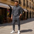 thumbnail image 3 of Men's Winter 2-Piece Casual Set, Solid Color Fleece Pullover Hoodie and Pants, Warm Lounge Wear For Everyday Cold Weather,Dark Gray,L, 3 of 8