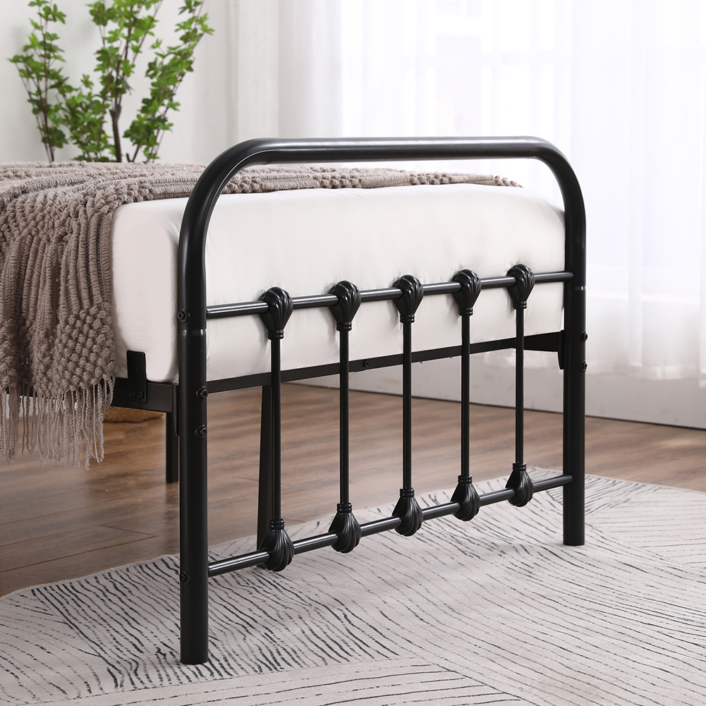 Canddidliike Twin Size Bed Frame with Curved Frame Bed Head and Shell Decoration - Black