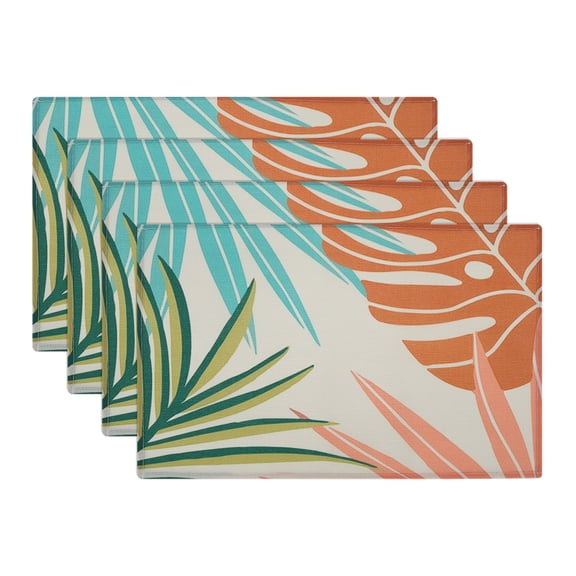Unique Bargains 4 Pcs Rectangular Leaf Plant Print Placemat 17.72"x11.81" Beige Colorful