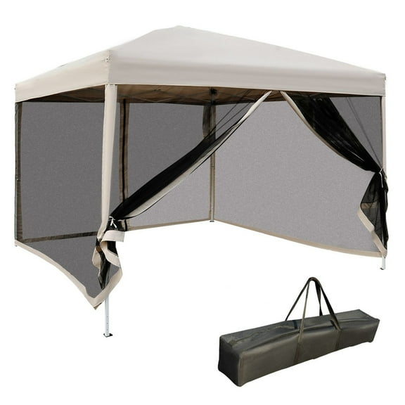 10x10 Pop Up Canopy Tent with Mesh Sidewalls: Adjustable Height Carry Bag Included for Garden Patio Shade Easy Setup