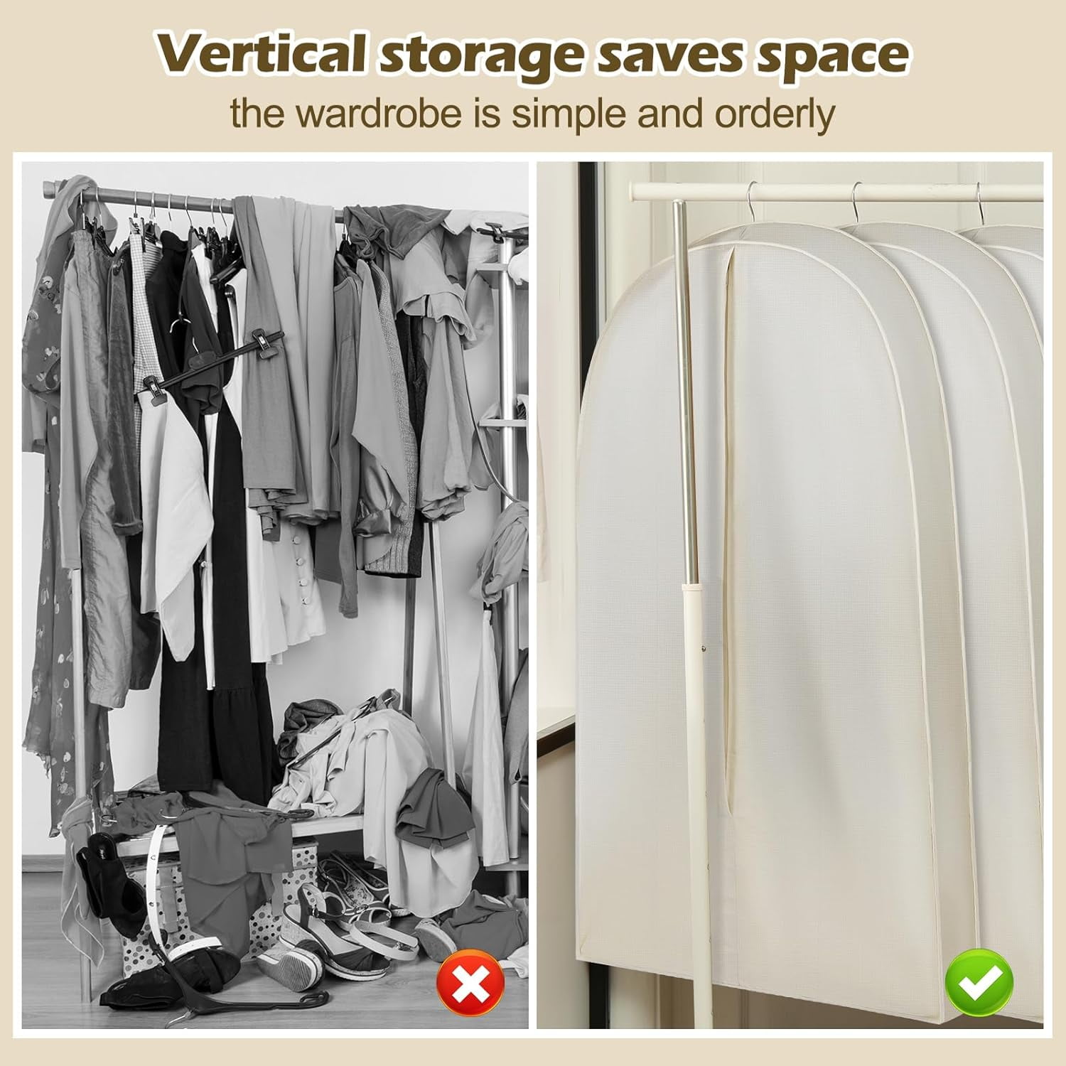 3 Pcs 50 Inch Acid Free Cotton Muslin Suit Garment Bag Long Dress Suit Storage Box Closet Organizer for Suits, Coats, Travel Bag