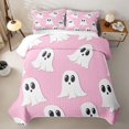 thumbnail image 2 of Homewish Cute Cartoon Ghost Quilt Full for Girls, Happy Halloween Full Bedspread Sets, Pink White, 3 Pieces 1 Bedspread and 2 Pillowcases, 2 of 7
