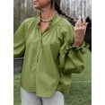 thumbnail image 2 of Blusa Tankaneo para mujer, manga larga, con botones, color oliva, 2 of 8