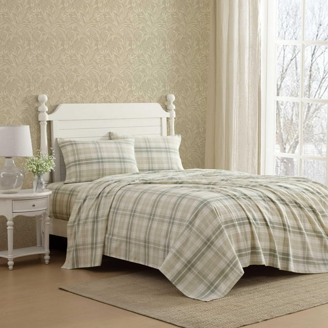 Sábanas de franela Laura Ashley, tamaño completo, color verde Mulholland