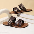 thumbnail image 3 of Xucatan Women's Square Toe Sandals, Belt Buckle Crisscross Strap Flat Slides, Breathable Faux Leather Open Toe Slippers, Versatile Summer Beach Footwear Gift, 3 of 9