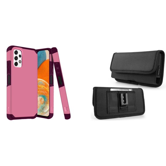MK Armor Case for Samsung Galaxy A23 5G and Belt Holster Pouch - Pink Wine