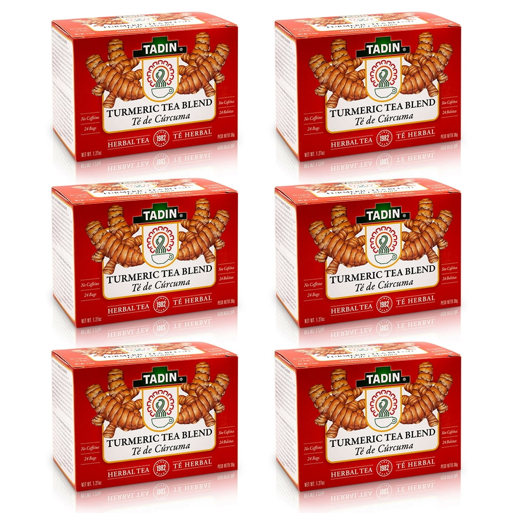 Tadin Turmeric Herbal Tea Blend. Energy and Immune System Booster. Digestive Health Aid. Caffeine Free. 24 Bags. 0.84oz. Pack of 6