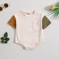 thumbnail image 2 of Odeerbi Infant Romper Baby Boys Girls Clothes Toddler Kids Cute Splicing Print Romper Fashion Short Sleeve 2024 Casual Jumpsuit with Pocket Brown, 2 of 9
