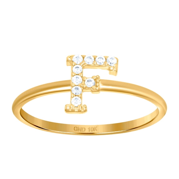 10k Yellow Gold Womens Cubic Zirconia Letter Name Personalized Monogram Initial Alphabet F Ring 1.2mm Wide Ring for Wome