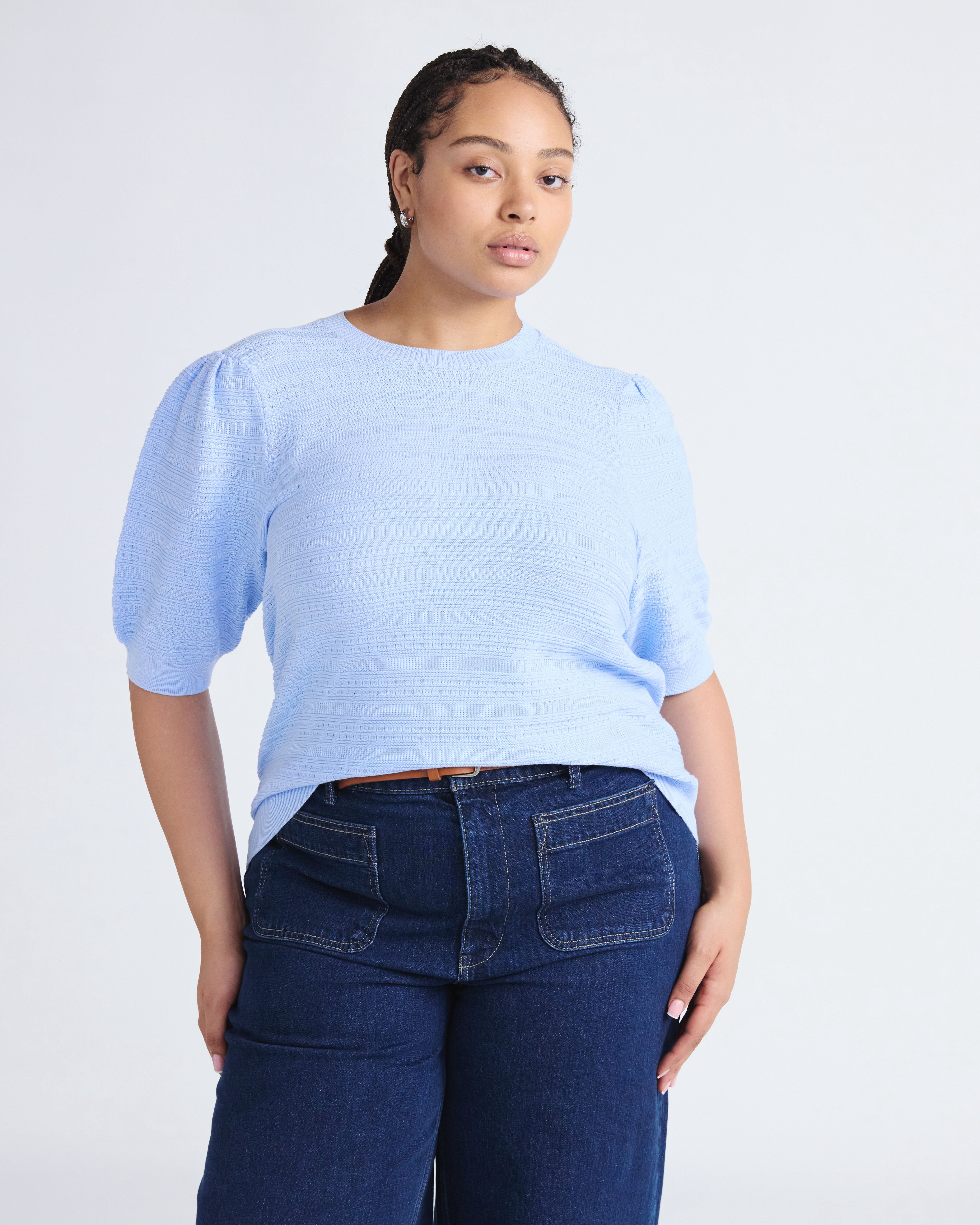 Free Assembly Women’s and Women's Plus Textured Puff Sleeves Sweater Tee