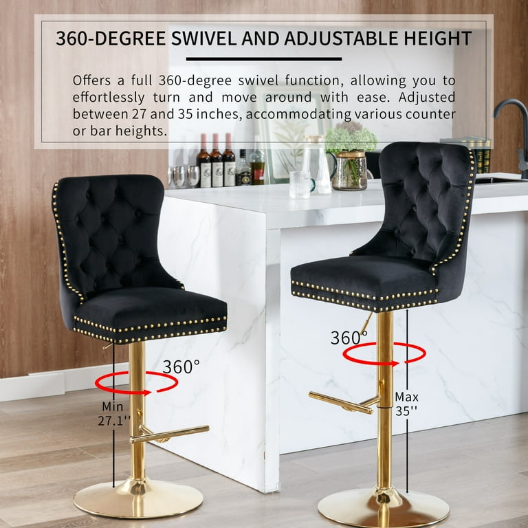 Black velvet bar chairs discount