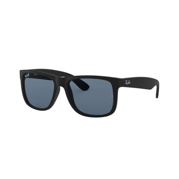 RAY-BAN RB4165F JUSTIN CLASSIC LOW BRIDGE FIT Square Shape Sunglasses Matte Rubber Black Frame / Polarized Blue Mirror Lens 55mm