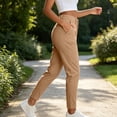 thumbnail image 4 of Hulanddfd Womens Pants High Waist Cargo Trousers, Olive Button Fly Straight Leg Pants with Pockets, Casual 9/49 Length Bottoms, 4 of 6