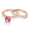 thumbnail image 3 of Gem Stone King 18K Rose Gold Plated Silver Pink Mystic Topaz and White Topaz Wedding Engagement Ring Band Bridal Set for Women (3.01 Cttw, Gemstone November Birthstone, Round 7MM, Size 6), 3 of 4