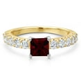 thumbnail image 3 of Gem Stone King 14K Two Tone Gold Red Garnet and Lab Grown Diamond Engagement Ring for Women | 1.57 Cttw | Princess 5MM | Gemstone January Birthstone | Size 7, 3 of 6