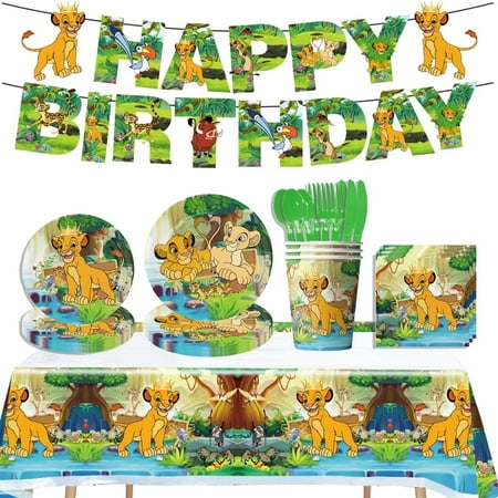 142 Pcs Lion King Birthday Party Supplies Lion Plates and Napkins Tableware Set Animal Birthday Decorations for Kid's Birthday Party, Cartoon Themed Event, Zoo Motif