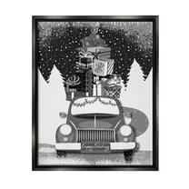 Stupell Industries Happy Holidays Gifts Car Graphic Art Jet Black Floating Framed Canvas Print Wall Art, Design by Andrea Jasid Grassi