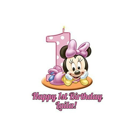 Personalized Round Bed - Minnie Mouse Round Girl's 1st Birthday Edible Image Photo Cake Topper Sheet Personalized Custom Customized Birthday Party - 8