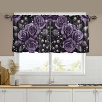 Yayeee Kitchen Curtains Set of 2 Light Filtering 57"x36" Over Sink Window Panels, Purple Roses