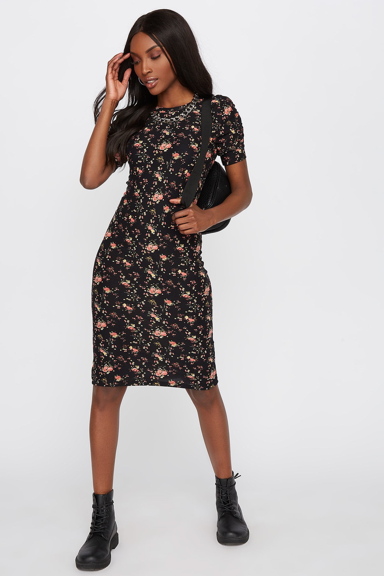 Urban Women's Floral Short Sleeve Bodycon Midi Dress Walmart