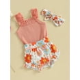 thumbnail image 3 of Wassery Baby Girls Shorts Set 3 6 12 18 Months Infant Grls Sleeveless Spaghetti Strap Romper +Flower Print Shorts +Hairband Summer Outfit 0-18M, 3 of 9