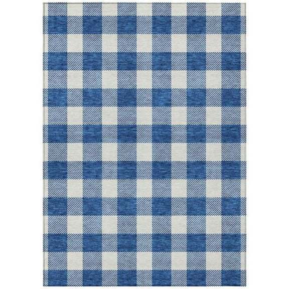 HomeRoots 595410 5 x 8 ft. Navy Blue & Gray Plaid Washable Indoor & Outdoor Rectangle Area Rug