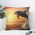 thumbnail image 4 of Fuzoiu Sunset Dancing Dolphin A Print Square Pillow Cover,Hidden Zipper Design,Luxury Square Pillow Case, Throw Pillow,Couch Cushion-16"x16", 4 of 7