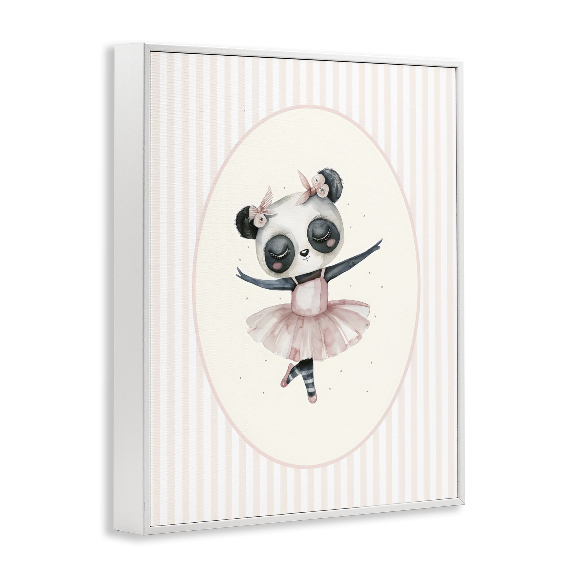 Stupell Industries Nursery Ballerina Panda Striped White Framed Giclee Art, design by LSR Design Studio