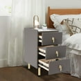 thumbnail image 6 of Narrow Nightstand with 3 Drawers, PU Bedside Cabinet, Simple Bedside Table Furniture, End Table with Metal Legs for Bedroom, Living Room (Dark Grey), 6 of 7