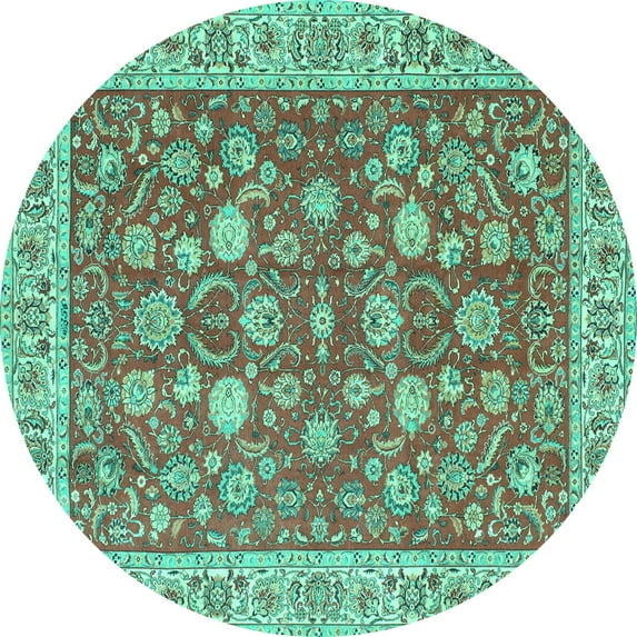 Ahgly Company Machine Washable Indoor Round Persian Turquoise Blue Traditional Area Rugs, 6' Round