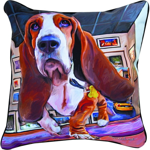 MWW Manual Paws and Whiskers Throw Pillow, Bumping Along Basset Hound, 18"