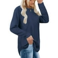 thumbnail image 3 of Sarapandan Women Round Neck Shirts Curved Hem Shirts Casual Pure Color Shirts Long Sleeves Pullover Ocean Blue S, 3 of 6