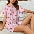 thumbnail image 6 of Bingfone Strawberry Floral Print Pajamas Sets for Women Soft Short-Sleeved Pjs with Lounge Shorts Two Piece Sleepwear, 6 of 8