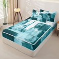 thumbnail image 2 of Homewish Teal Watercolor Gradient Zipper Queen Comforter Set with Fitted Sheet and 2 Pillowcases,Retro Geometric Art Zipper Bedding Set,Polkadot Reversible,4pcs, 2 of 8