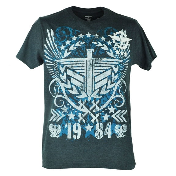 Route 66 Eagle Symbol 1984 Distressed Felt Heather Navy Blue Tshirt Tee XLarge